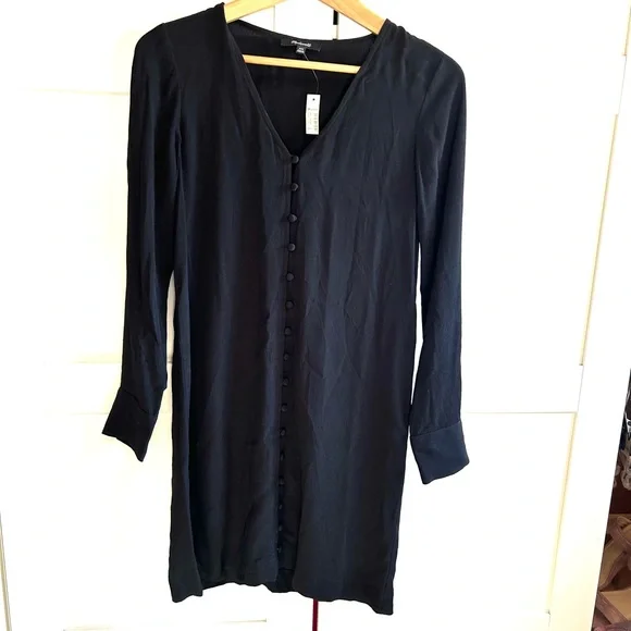 Madewell Heather long sleeve black button-front dress, NWT, size xxs - Picture 3 of 15